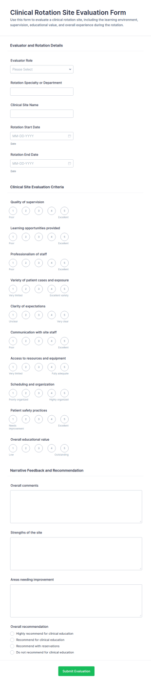 Clinical Rotation Site Evaluation Form Template