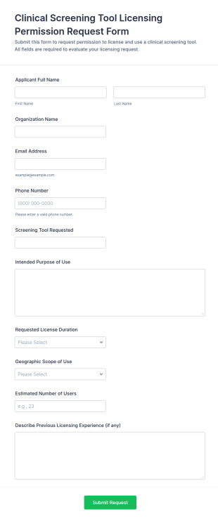 Clinical Screening Tool Licensing Permission Request Form Template