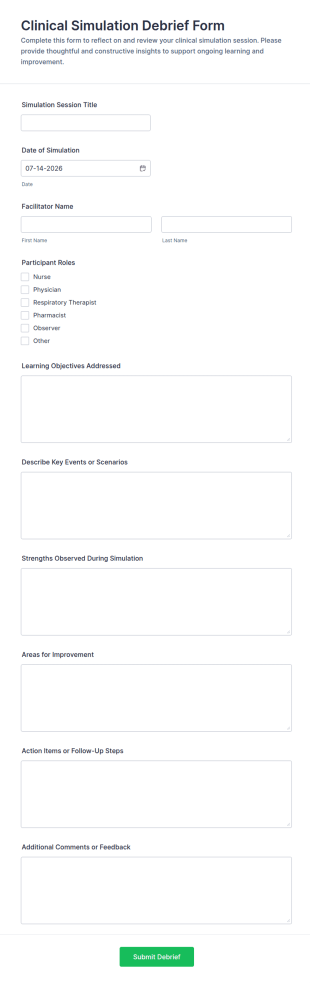 Clinical Simulation Debrief Form Template