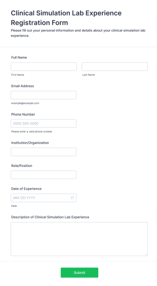 Clinical Simulation Lab Experience Registration Form Template