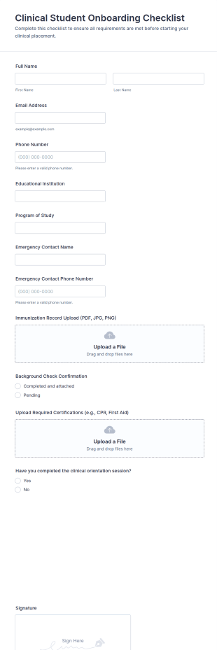 Clinical Student Onboarding Checklist Form Template