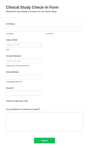 Clinical Study Check In Form Template