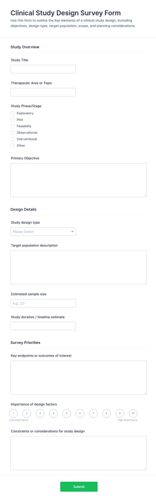 Clinical Study Design Survey Form Template