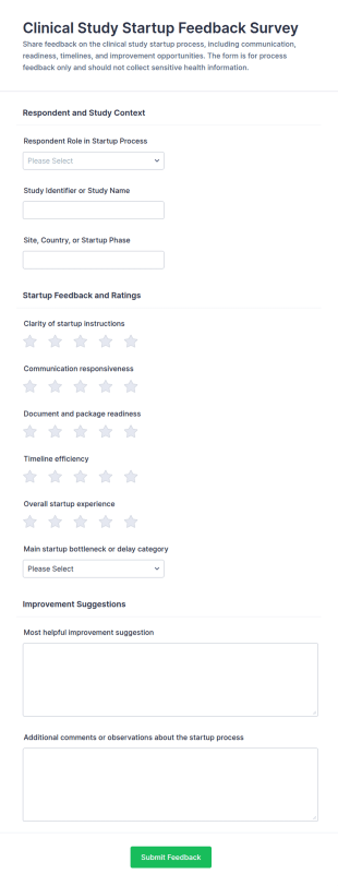 Clinical Study Startup Feedback Survey Form Template