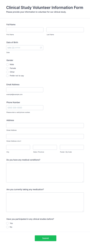 Clinical Study Volunteer Information Form Template