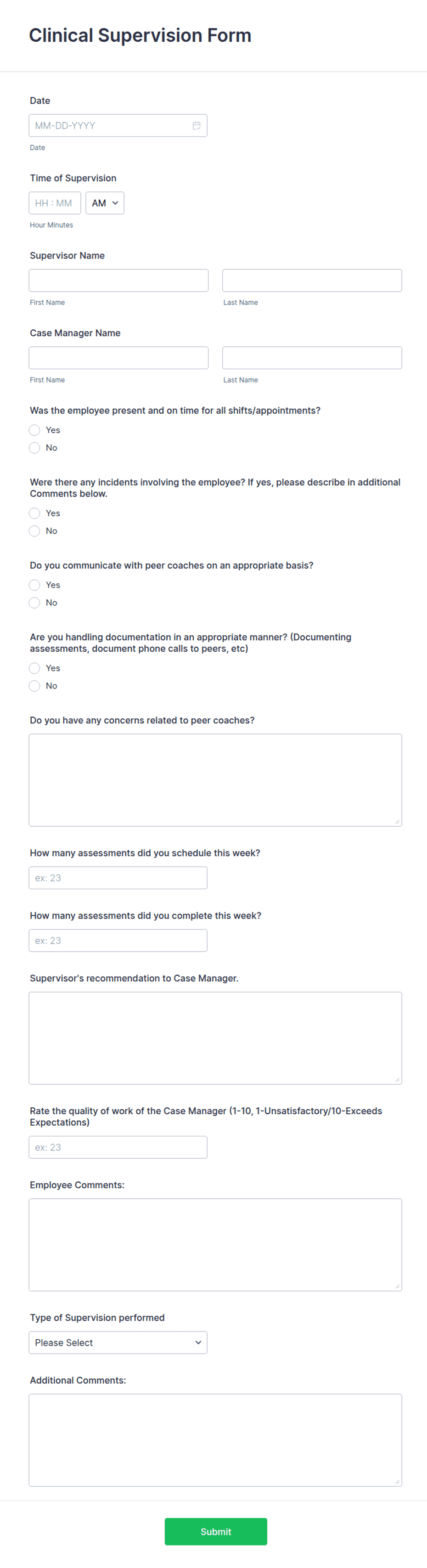 Supervision Format Supervision Template For Admin Staff