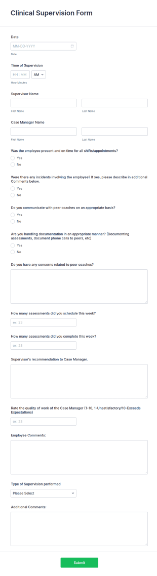 Clinical Supervision Form Template