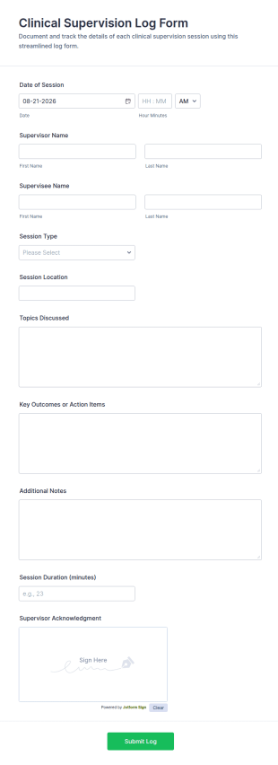 Clinical Supervision Log Form Template