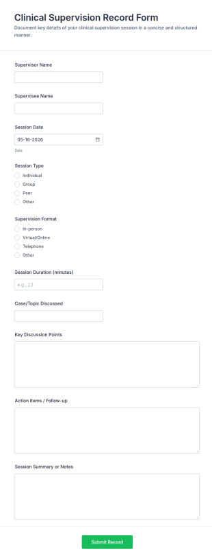 Clinical Supervision Record Form Template