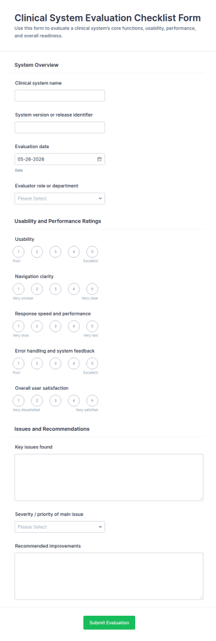 Clinical System Evaluation Checklist Form Template