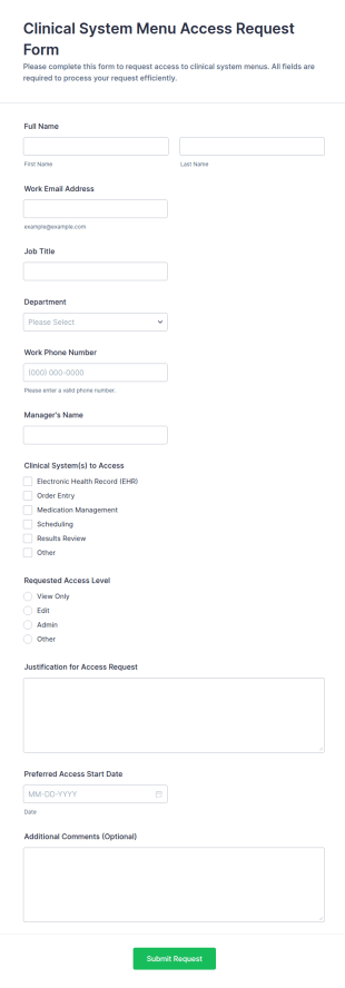 Clinical System Menu Access Request Form Template