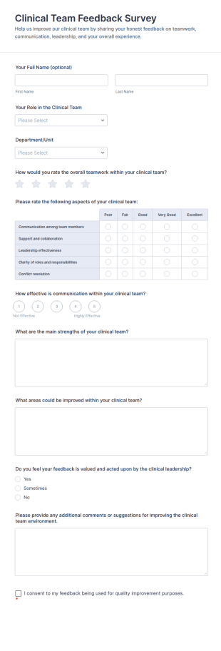 Clinical Team Feedback Survey Form Template