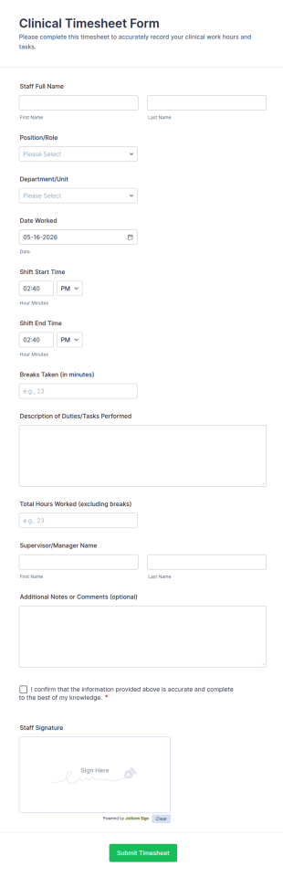 Clinical Timesheet Form Template