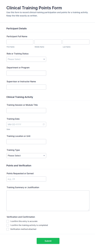 Clinical Training Points Form Template