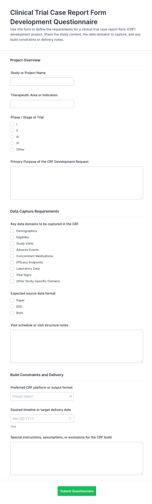 Clinical Trial Case Report Form Development Questionnaire