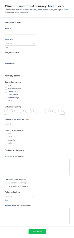 Clinical Trial Data Accuracy Audit Form Template