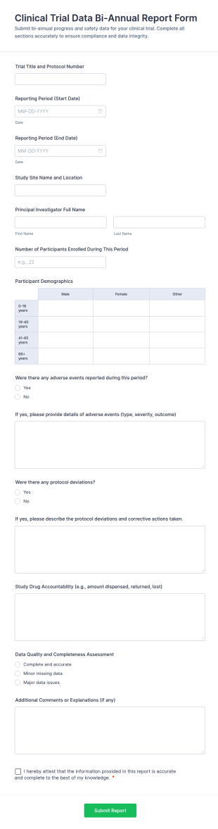 Clinical Trial Data Bi Annual Report Form Template