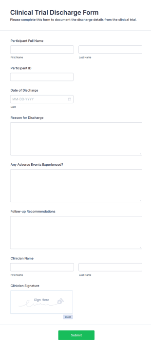 Clinical Trial Discharge Form Template