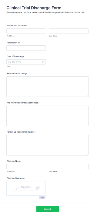 Clinical Trial Discharge Form Template