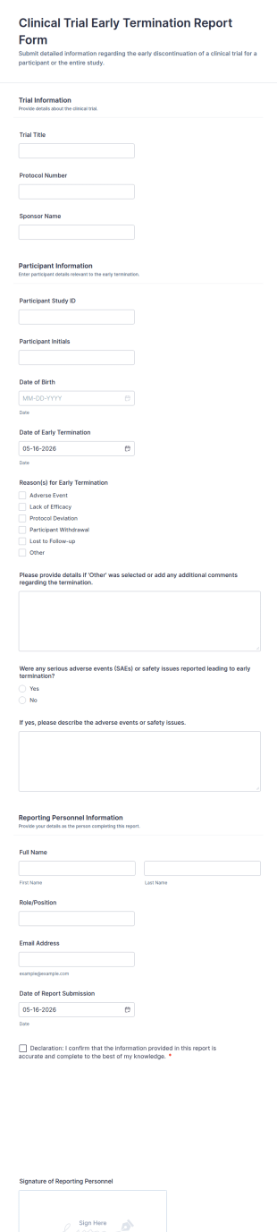 Clinical Trial Early Termination Report Form Template