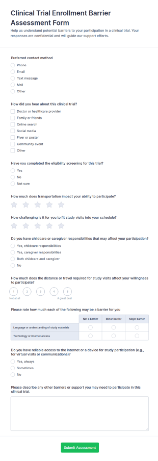 Clinical Trial Enrollment Barrier Assessment Form Template