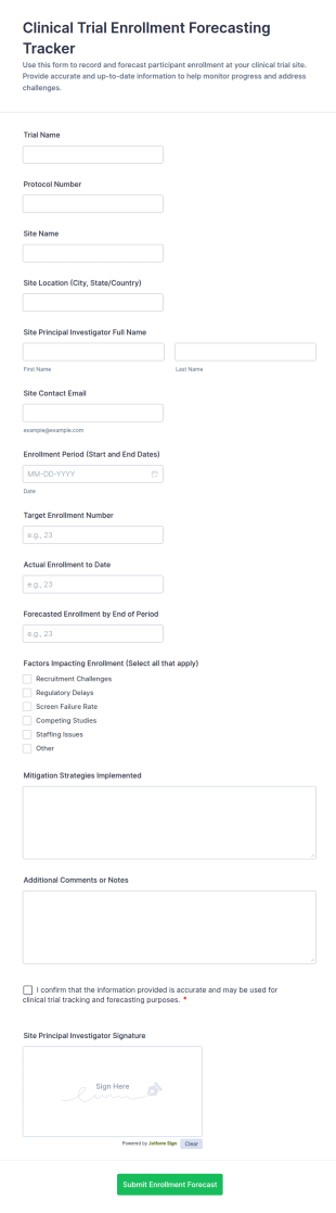 Clinical Trial Enrollment Forecasting Tracker Form Template