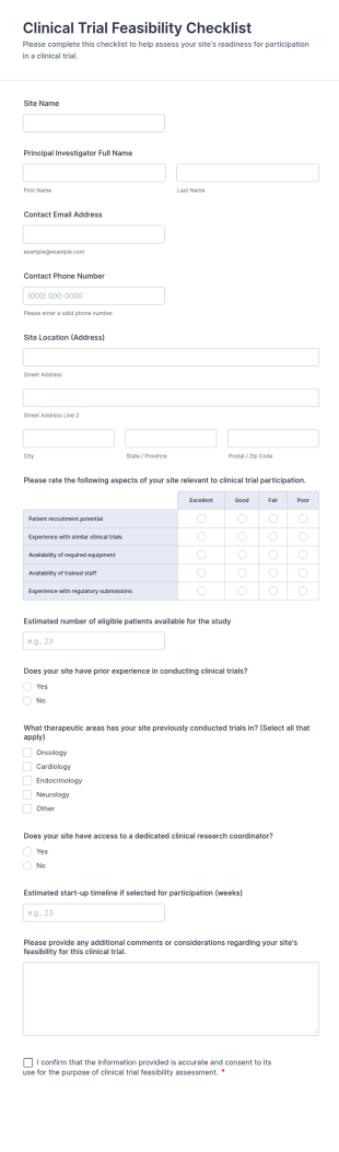 Clinical Trial Feasibility Checklist Form Template