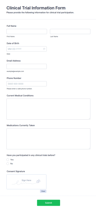 Clinical Trial Information Form Template