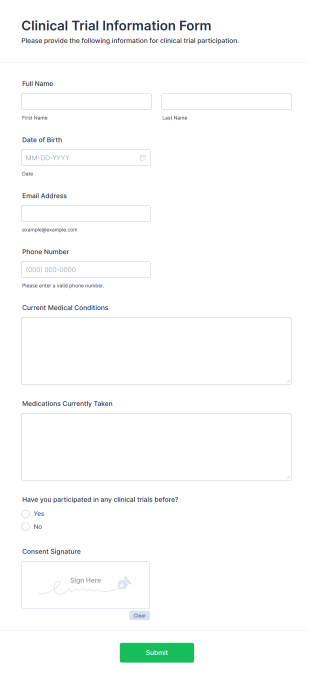 Clinical Trial Information Form Form Template