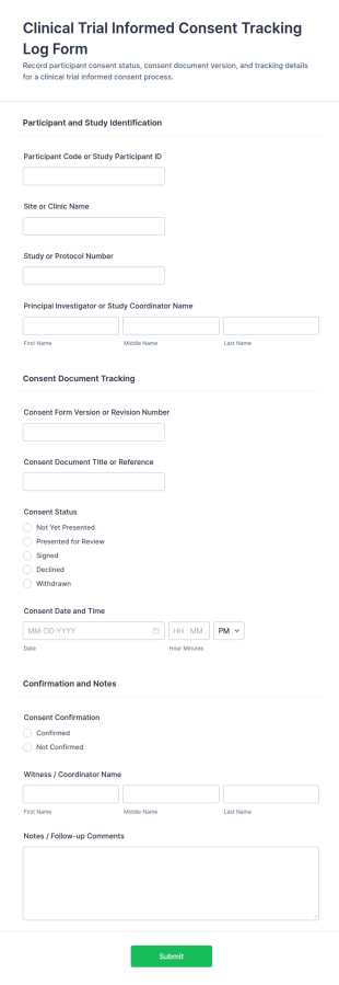 Clinical Trial Informed Consent Tracking Log Form Template