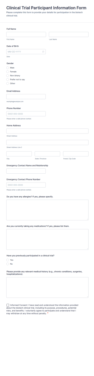 Clinical Trial Participant Information Form Template