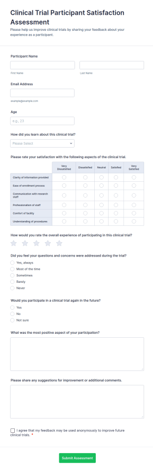 Clinical Trial Participant Satisfaction Assessment Form Template