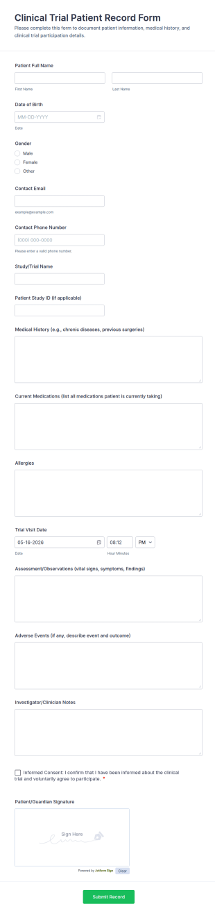 Clinical Trial Patient Record Form Template