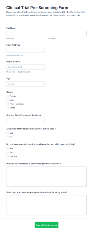 Clinical Trial Pre Screening Form Template