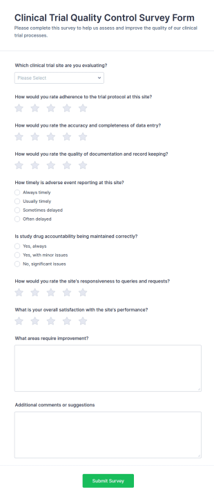Clinical Trial Quality Control Survey Form Template