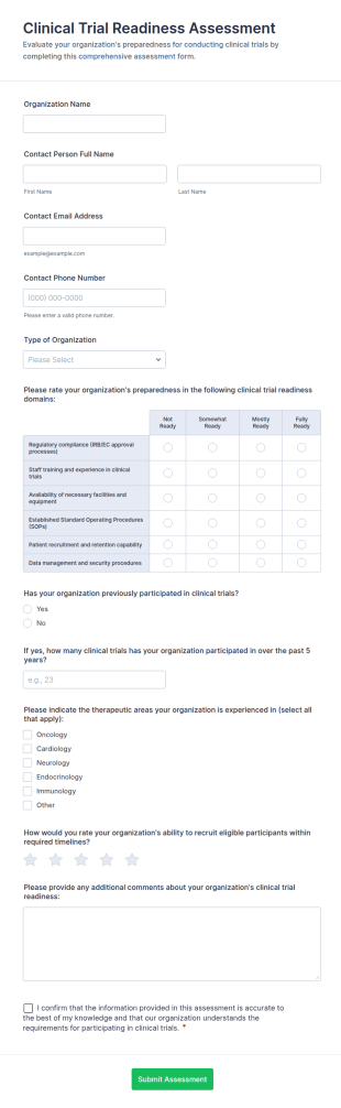 Clinical Trial Readiness Assessment Form Template