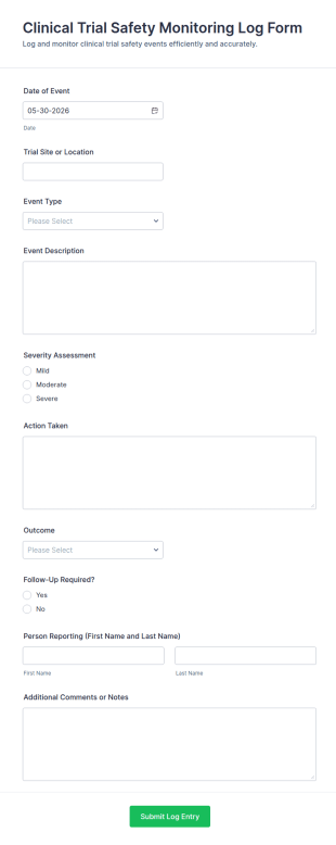 Clinical Trial Safety Monitoring Log Form Template