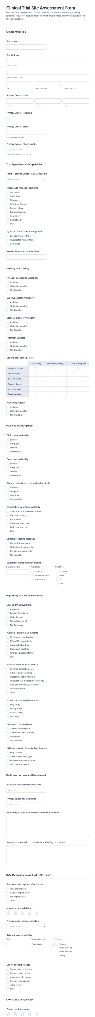 Clinical Trial Site Assessment Form Template