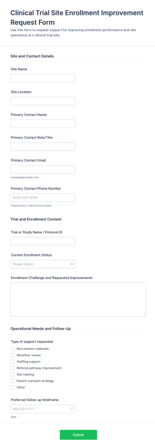 Clinical Trial Site Enrollment Improvement Request Form Template