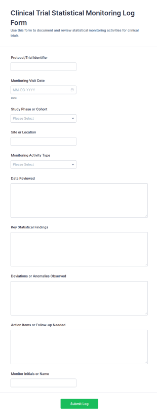 Clinical Trial Statistical Monitoring Log Form Template