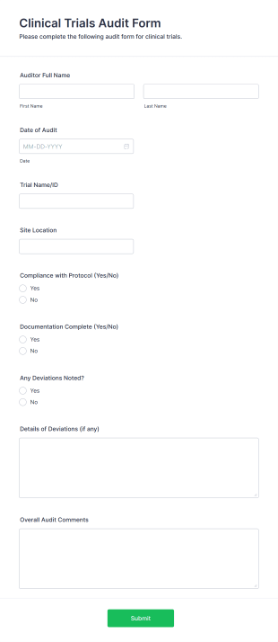 Clinical Trials Audit Form Form Template