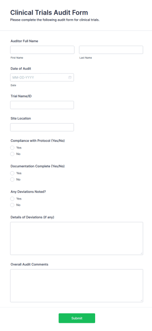Clinical Trials Audit Form Template