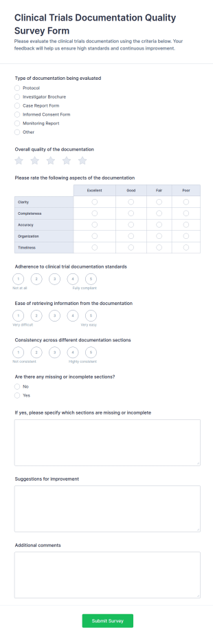 Clinical Trials Documentation Quality Survey Form Template