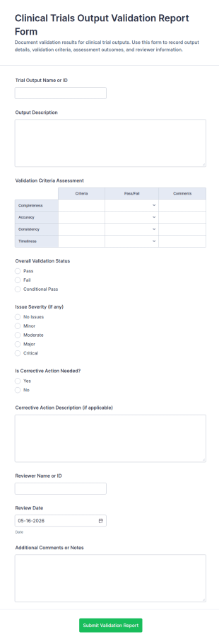 Clinical Trials Output Validation Report Form Template