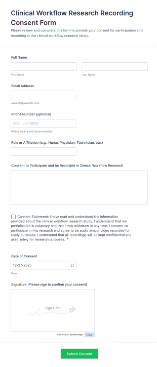 Clinical Workflow Research Recording Consent Form Template