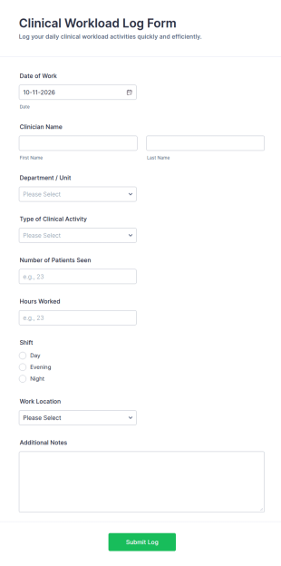Clinical Workload Log Form Template