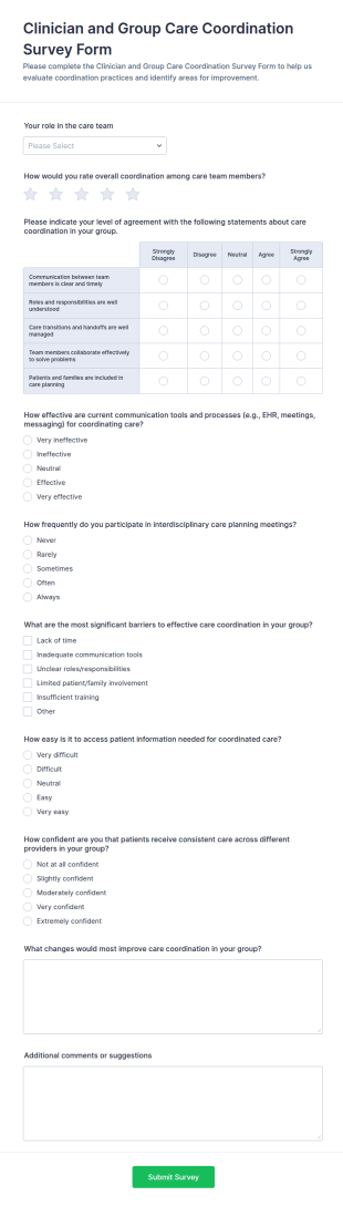 Clinician And Group Care Coordination Survey Form Template