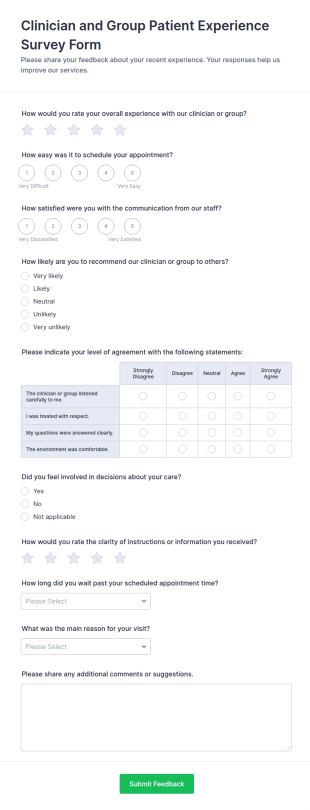 Clinician And Group Patient Experience Survey Form Template