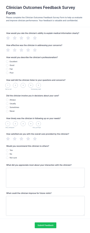 Clinician Outcomes Feedback Survey Form Template