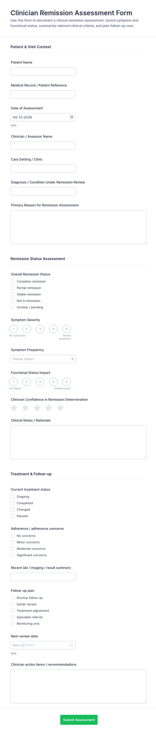 Clinician Remission Assessment Form Template